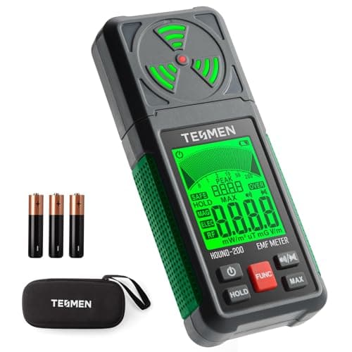 TESMEN EMF Meter, Hound-200 EMF Detector: 3-in-1 Portable Electromagnetic Field Radiation Detector for EF, RF, MF, WiFi Signal, Suitable for Home, Office EMF Inspections and Ghost Hunting - Green