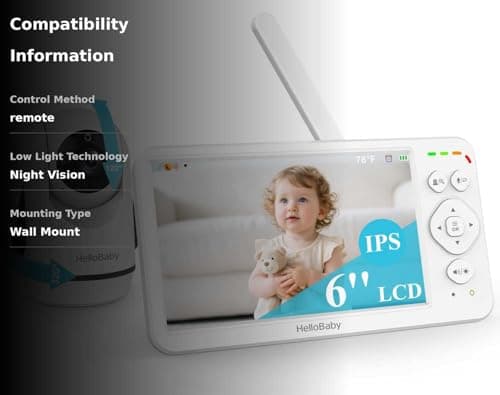HelloBaby Baby Monitor with Camera & Audio,6" Global First IPS Display 30H Battery, Video Baby Monitor No WiFi,2-Way Talk,ECO,Pan Tilt & Night Vision,1000ft, for Parents, Elderly & Pets This Christmas 3