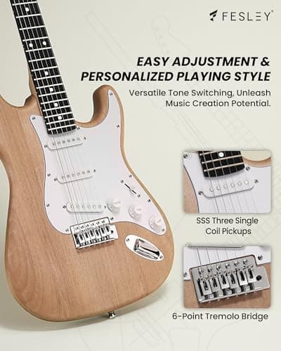 Fesley DIY Electric Guitar Kit with Mahogany Body/Maple Neck,6 Strings Electric Guitars,DIY Guitar Kit with Purpleheart Fretboard,SSS Pickups,ST Style Beginner Guitars, Build Your Own Guitar Kit 3