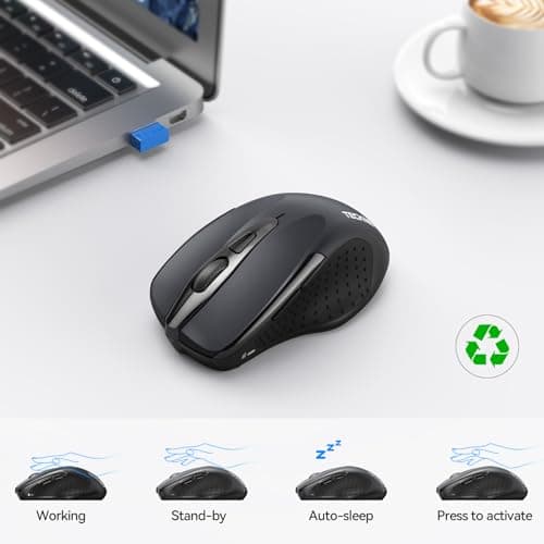 TECKNET Wireless Mouse (2.4G & BT5.0/3.0) Silent 4800 DPI Computer USB A & Bluetooth Mouse 6 Buttons, Wide Compatibility - Grey 5
