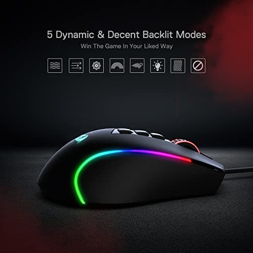 Redragon M612 Predator RGB Gaming Mouse, 8000 DPI Wired Optical Mouse with 11 Programmable Buttons & 5 Backlit Modes, Software Supports DIY Keybinds Rapid Fire Button 4