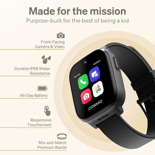 JrTrack 5 Kids Smart Watch by Cosmo | Best Kid-Safe Phone Watch | Precision Real-Time GPS Tracking | Call, Text, Activity, School Settings | Spotify Music | Parental Controls | SOS & Safety Alerts 5