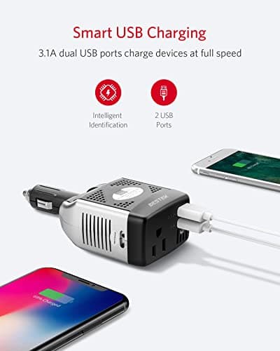 BESTEK 150W Power Inverter 12V to 110V Voltage Converter Car Charger Power Adapter with 2 USB Charging Ports (3.1A Shared) (150W) 3
