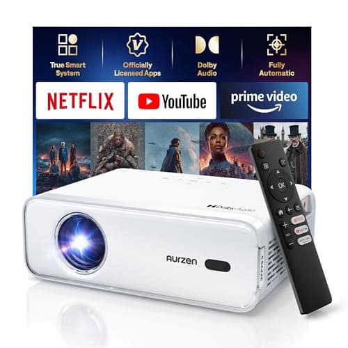 Aurzen EAZZE D1 Smart Projector with WiFi and Bluetooth, Netflix-Officially-Licensed, Auto Focus & Keystone, DoIby Audio, Zoom, Native 1080P Movie, Portable Outdoor Mini Projector, White