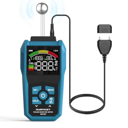DURFICST Pin&Pinless Moisture Meter with Color LCD & Acoustic Alarm, Detects 20-40 mm Walls, Wood, Masonry, Concrete & Other Building Materials