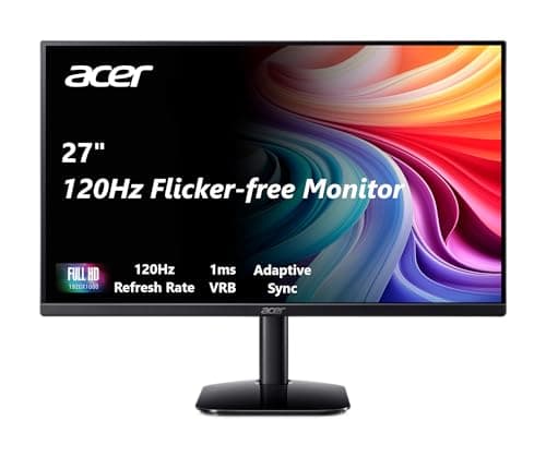 Acer 27 Inch Monitor- KB272-27 Inch FHD IPS (1920 x 1080) Display, Up to 120Hz Refresh Rate, 99% sRGB, Tilt, Adaptive-Sync Support (FreeSync Compatible) 1ms (VRB), sRGB 99% Color, HDMI & VGA Ports