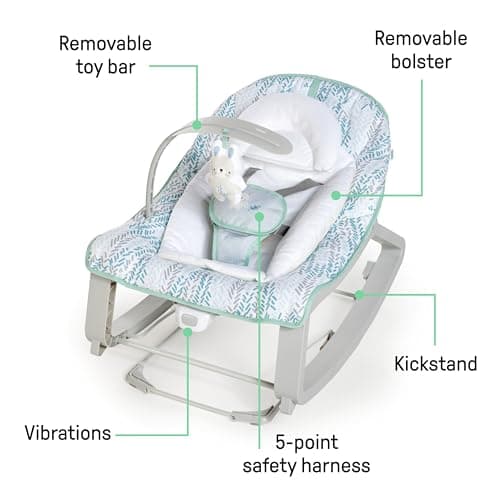 Ingenuity Keep Cozy 3-in-1 Grow with Me Vibrating Baby Bouncer Seat & Infant to Toddler Rocker, Vibrations & -Toy Bar, 0-30 Months Up to 40 lbs (Spruce) 4