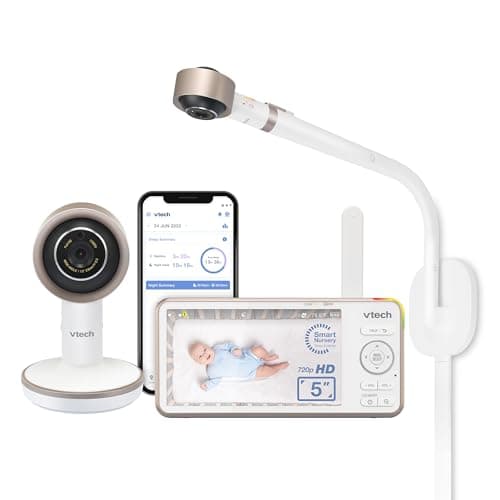 VTech V-Care VC2105 1080p FHD Over-The Crib Mount Smart Baby Monitor 5” 720p LCD Screen,Table Stand,Remote Access,Versatile Placement,Intelligence Detection, Sleep Analysis,18hrs Recording,with WiFi