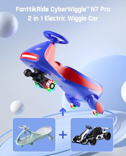 FanttikRide N7 Pro Electric Wiggle Car with Pedal, Rechargeable Battery, CyberWiggle, 2 in 1 Swing Car, 2 Speeds Max 4 Mph, Anti-Rollover, Flashing Wheels, Bluetooth, for Ages 3 and Up, 150 Lbs, Blue 2