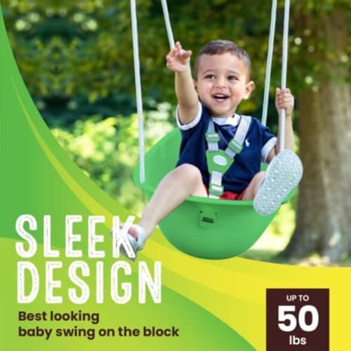 Swurfer Coconut Toddler Swing – Comfy Baby Swing Outdoor, 3-Point Adjustable Safety Harness, Secure, Safe Quick Click Locking System, Blister-Free Rope, Ages 9 Mos and Up, Green 2