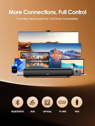 Rythflo 60W Bluetooth Sound Bar, 16 inch Compact TV Soundbar with Remote, 8 Flame Light Modes, Optical/ARC/AUX/RCA Connections, Wall-Mountable Home Theater Speaker for TV, PC, Projector, Gaming 5