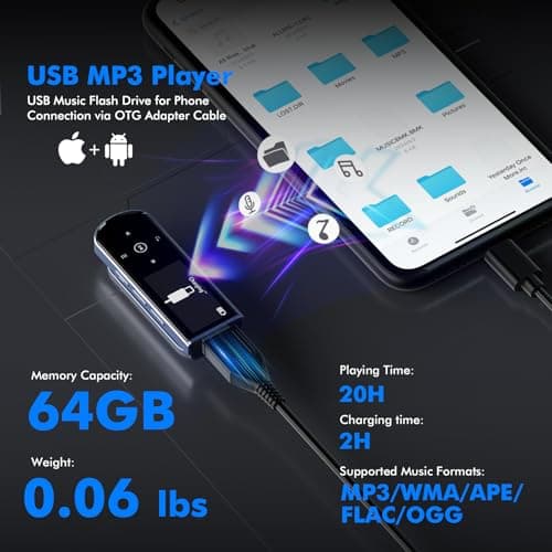 RUIZU 64GB USB MP3 Player with Bluetooth 5.3, Clip Jam Portable Music Player for Sports Running, USB MP3 Player Stick with FM Radio, Voice Recorder, Digital Audio Shuffle Repeat, Phone File Transfer 4
