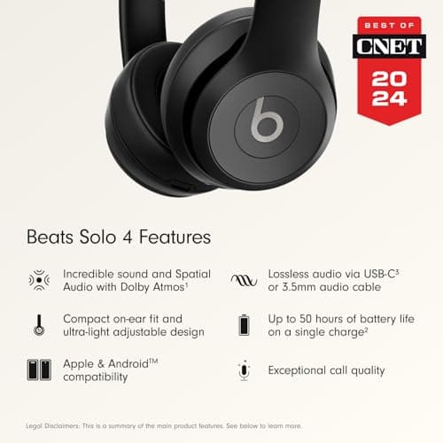 Beats Solo 4 - Wireless On-Ear Bluetooth Headphones, Up to 50-Hour Battery Life, Ultra-Lightweight Comfort, Powerful and Balanced Sound, Apple & Android Compatible - Matte Black 2