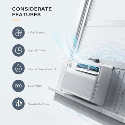 ROVSUN 10000 BTU Window Air Conditioner with Inverter Compressor, AC Unit for Window with Remote Control, Timer Function & Pre-Installed Side Panels for Easy Operation & Installation, 115V/60Hz 4