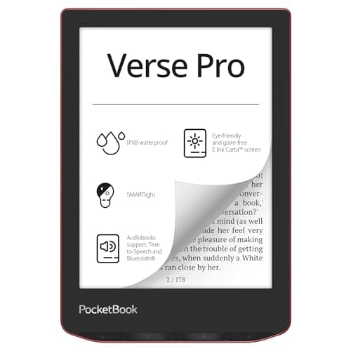 PocketBook Verse Pro E-Reader Waterproof | Eye-Friendly 6'' E-Ink Carta™ HD Touchscreen | Audio-Book & E-Book Reader | Text-to-Speech Function | SMARTlight | 16GB | WiFi & Bluetooth | Red