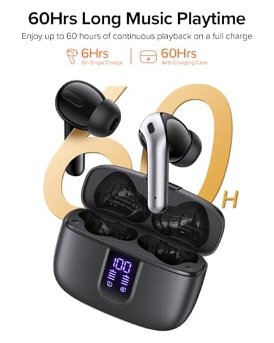 TAGRY Bluetooth Headphones True Wireless Earbuds 60H Playback LED Power Display Earphones with Wireless Charging Case IPX5 Waterproof in-Ear Ear buds with Mic for TV Smart Phone Laptop Computer Sports 3