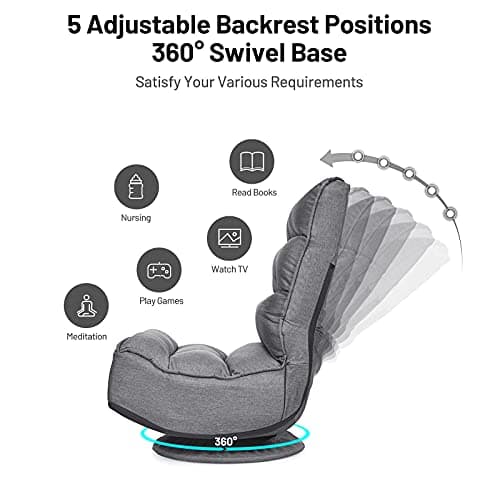 Giantex 360 Degree Swivel Gaming Chair, 6 Position Adjustable Folding Floor Chair, 300lb Spring Support, Comfortable Padded Backrest, Lazy Sofa Chair Game Rocker for Teens Adults 4
