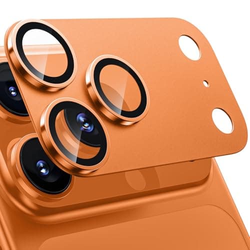 WSKEN for iPhone 17 Pro Max Camera Lens Protector - [Military Grade Shatterproof] [Strong Adhesion] Metal Aluminum Alloy Tempered Glass Camera Screen Protector, Orange Titanium