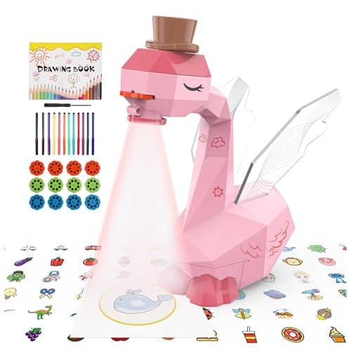 MFEESYOB Drawing Projector for Kids, Tracing and Drawing Projector for Kids with Cute Swan Look, Smart Art Sketcher Projector with 96 Stencils, Toddler Toys for Girls Boys 3+, Pink