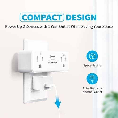Syantek Remote Control Outlet with 2 Independent Control Sockets, Wireless Remote Light Switch Set, Remote Outlet Plug Up to 100 FT Range, FCC Certified, 15A/1875W, White (2 Outlets + 1 Remote) 4