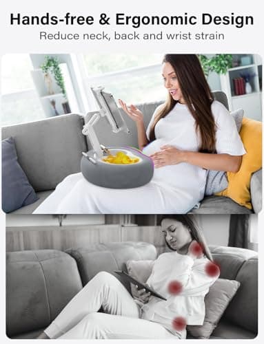 TAZENI Tablet Kindle Pillow Stand Holder with 2 Trays Fit 4''-13'' Phone/Tablet/Kindle iPad Holder Stand for Bed with Soft Plus Fabric Reading Accessories Gift for Reading, Gray 4