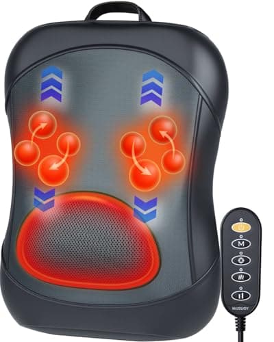 Musugy Shiatsu Back Massager with Heat : Up and Down Rolling Massage - Electric Back Massage for Pain Relief Deep Tissue - Lower-Back Massager for Office, Home