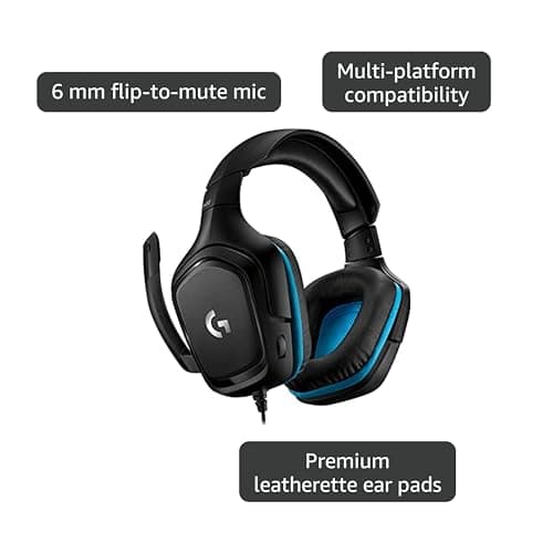 Logitech G432 Wired Gaming Headset, 7.1 Surround Sound, DTS Headphone:X 2.0, Flip-to-Mute Mic, PC (Leatherette) Black/Blue 4