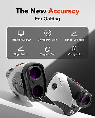 REDTIGER Golf Rangefinder with Slope Switch, 1200 Yards Laser Range Finder Golfing, 7X Magnification, Flag Pole Locking Vibration, Rechargeable Range Finders with Magnet Stripe, GolfVue Series 1 2