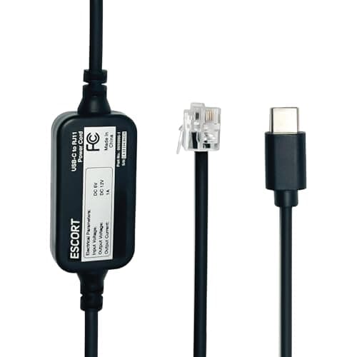 Escort USB-C to RJ11 Power Cord Radar Detectors Including MAX 360, MAX 360c, IX, IXc, 9500 IX, MAX II, MAX 3, MAX 4, MAX 360c MKII, MAX 360 MKII, MAXcam 360c, Redline 360c & Additional Models