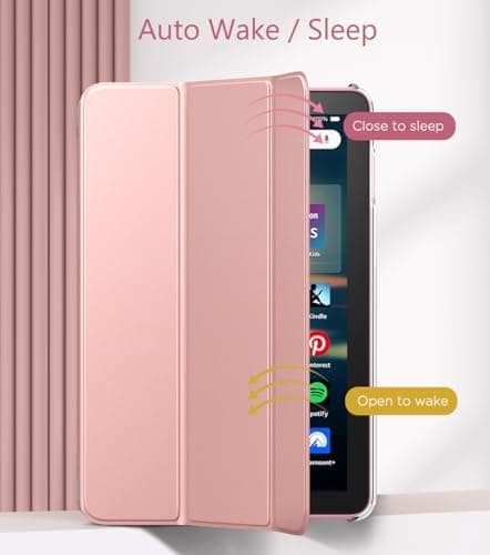 MoKo Case Fits All-New Amazon Kindle Fire HD 8 & 8 Plus Tablet(12th Generation/10th Generation, 2024/2022/2020 Release) 8",Trifold Stand Cover with Translucent Backshell with Auto Wake/Sleep,Rose Gold 5