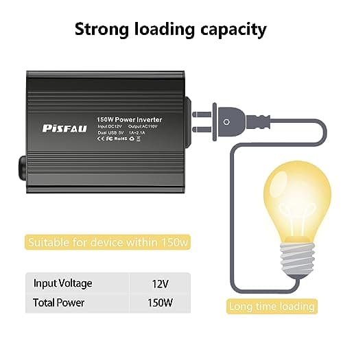 150W Power Inverter 12V DC to 110V AC Car Plug Adapter Outlet Converter with 3.1A Dual USB AC car Charger for Laptop Computer Black 5