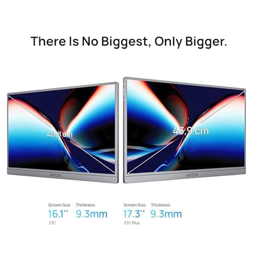 ARZOPA 17.3" Portable Monitor Gray, 1080P FHD 103% sRGB IPS Gaming Monitor Laptop Monitor with Built-in Kickstand HDMI USB C External Screen for PC Mac Phone Xbox PS5 - Z1C Plus 2