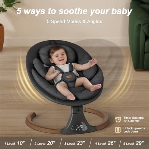 Baby Swings for Infants, Monamii Baby Swing, Bluetooth Infant Swing with Music Speaker, 5 Speeds and Remote Control, Indoor & Outdoor Use (Black) 4