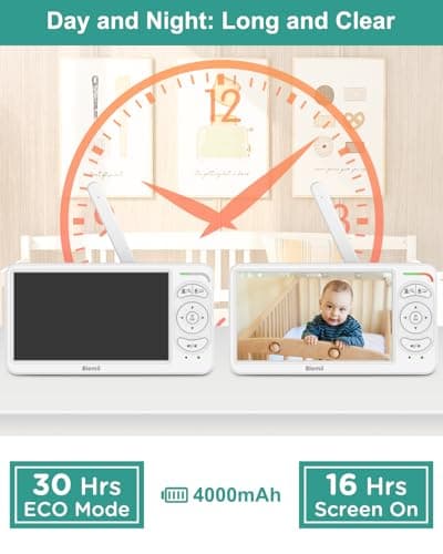 Blemil 6" Baby Monitor with 2 Cameras 4000mAh Battery Upgrade Split Screen Video Baby Monitor No WiFi Remote Pan-Tilt-Zoom Auto-Night Vision 150 Languages ECO Mode 2-Way Talk 1000FT (Ideal Condition) 3