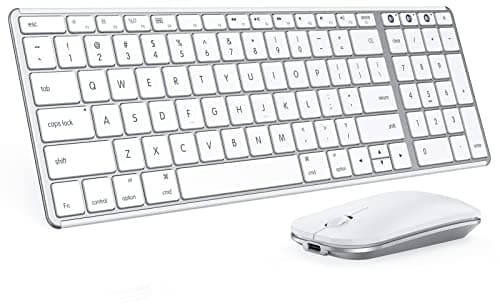seenda Bluetooth Keyboard and Mouse for Mac, SKM64-2 Multi-Device Rechargeable Slim Wireless Keyboard Mouse Stainless Steel Full Size, Compatible with MacBook Pro/Air, iPad, Mac - White Silver