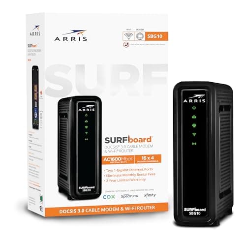 ARRIS (SBG10-RB) - Modem Router Combo - DOCSIS 3.0 16 x 4 Gigabit & AC1600 WiFi, For Comcast Xfinity, Cox, check with ISP for compatibility [Not for Spectrum] 400 Mbps Max Internet Speeds - Renewed 5