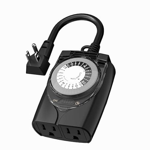 HBN Outdoor Timer Outlet Waterproof, 24 Hour Mechanical Light Timers for Electrical Outlets Outdoor Weatherproof, 2 Grounded Outlets for Christmas Lights, Holiday Decorations, 15A 1/2HP