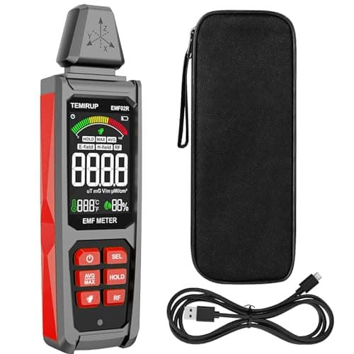 EMF Detector, TEMIRUP 5 in 1 Handheld EMF Meter Radiation Detector, Detects EF, RF, MF, WiFi Signal,Temperature, Humidity, Rechargeable EMF Reader with Large Color LCD for Home, Office, Ghost Hunting