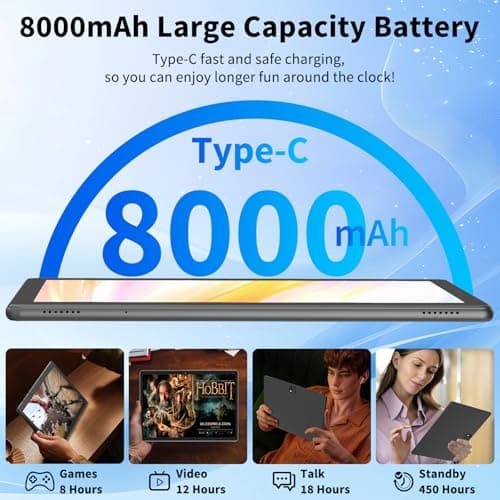 2025 Android 15 tablet with keyboard, 26GB+256GB+2TB Expand, 10 inch 2-in-1 Tablets with 8-Core, 5G WiFi, 8000mAh, BT5.0, 5MP+13MP, GMS, GPS, Widevine L1, Tablet PC with Mouse, Case, Stylus (Black) 5
