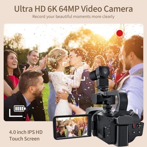 6K Video Camera Camcorder 64MP IR Night Vision Vlogging Camera for YouTube 18X Digital Zoom 4.0" Touch Screen Digital Camera with WiFi, Mic, Battery, Charger, Stabilizer, Remote Control, 64GB SD Card 2
