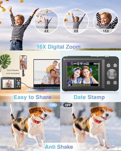 Digital Camera, FHD 1080P Point and Shoot Camera with 16X Zoom Anti Shake, Compact Small Portable for Boy Girls(Deep Black) 4