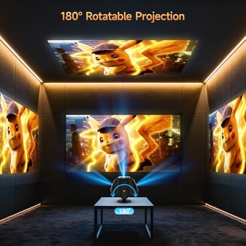 Mini Projector with WiFi and Bluetooth, Portable Projector Native 1080P Support 4k with 180° Adjustable Stand, Max 180" Display Proyector Built-in Speakers 5