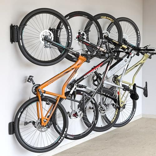 monTEK Swivel Bike Wall Mount, Bike Hangers for Garage, Space-Saving Vertical Bike Rack, Sturdy Bike Storage Rack Holds Up to 66lbs, Easy to Install, 4 Pack