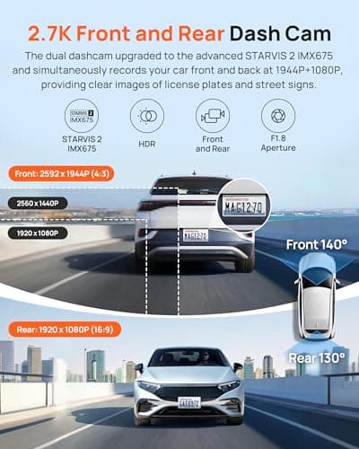 70mai Dash Cam Front and Rear A510,1944P+1080P with STARVIS 2 IMX675 and 64GB Card, Dash Camera for Cars, 4G LTE Support, ADAS, Built-in GPS WiFi, APP Control, HDR, 24H Parking Mode, Loop Recording 4