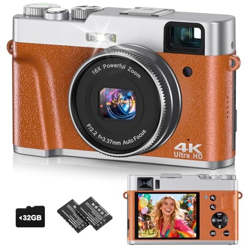 4K Digital Camera for Photography, 48MP Autofocus Vlogging Cameras with 16X Digital Zoom, 2.8" LCD Point and Shoot Camera for YouTube, Anti-Shake Compact Cameras with 32GB Micro SD Card & 2 Batteries