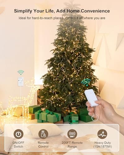 TREEWELL Remote Control Outlet, 200FT Long Range Wireless Light Switch, Mini Electrical Outlet Plug, 15A/1875W High-Power for Lamps, Christmas Lights, Household Appliances, FCC & ETL Listed 2