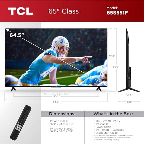 TCL 65-Inch Class S5 UHD 4K LED Smart TV with Fire TV (65S551F, 2024 Model), Dolby Vision, HDR PRO+, Dolby Atmos, Alexa Built-in with Voice Remote, Apple AirPlay 2 Compatibility, Streaming Television 3