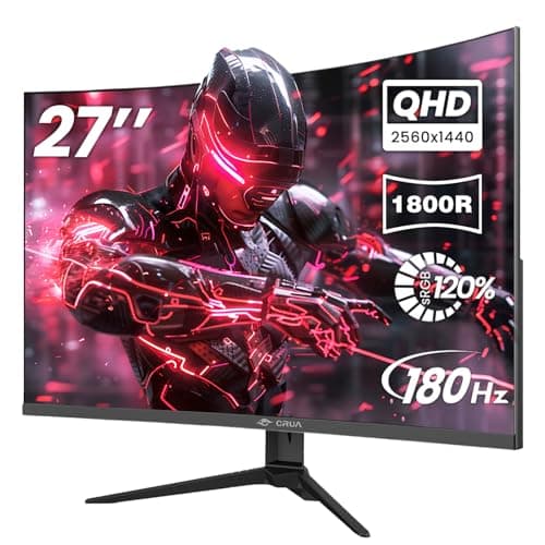 CRUA 27" Curved Gaming Monitor, 2k QHD(2560*1440P) VA Screen, 1800R, 165Hz/180Hz Computer Moniter, Supports AMD Freesync, 120% sRGB, Built-in Speakers, Wall Mountable Installs(HDMI 2.0/DP 1.4)-Black