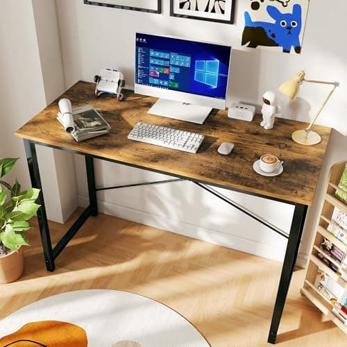 OLIXIS 44 Inch Computer Office Desk for Small Spaces, Writing Gaming Work Desk Modern Study Table with Metal Frame Home Bedroom, Rustic Brown 2