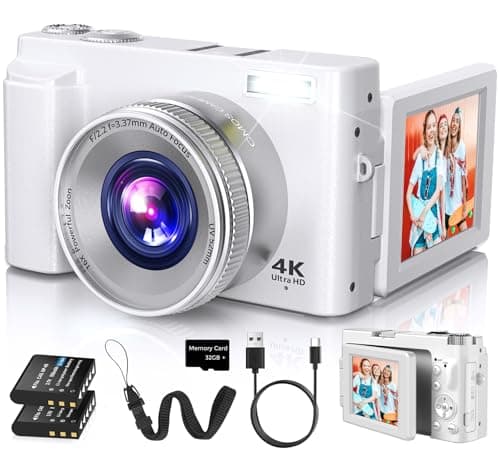 4K Digital Camera for Photography Autofocus, 2025 Latest 48MP Vlogging Camera for YouTube with SD Card, 2 Batteries, 3" 180°Flip Screen Compact Travel Camera for Teens with 16X Zoom (Off White)